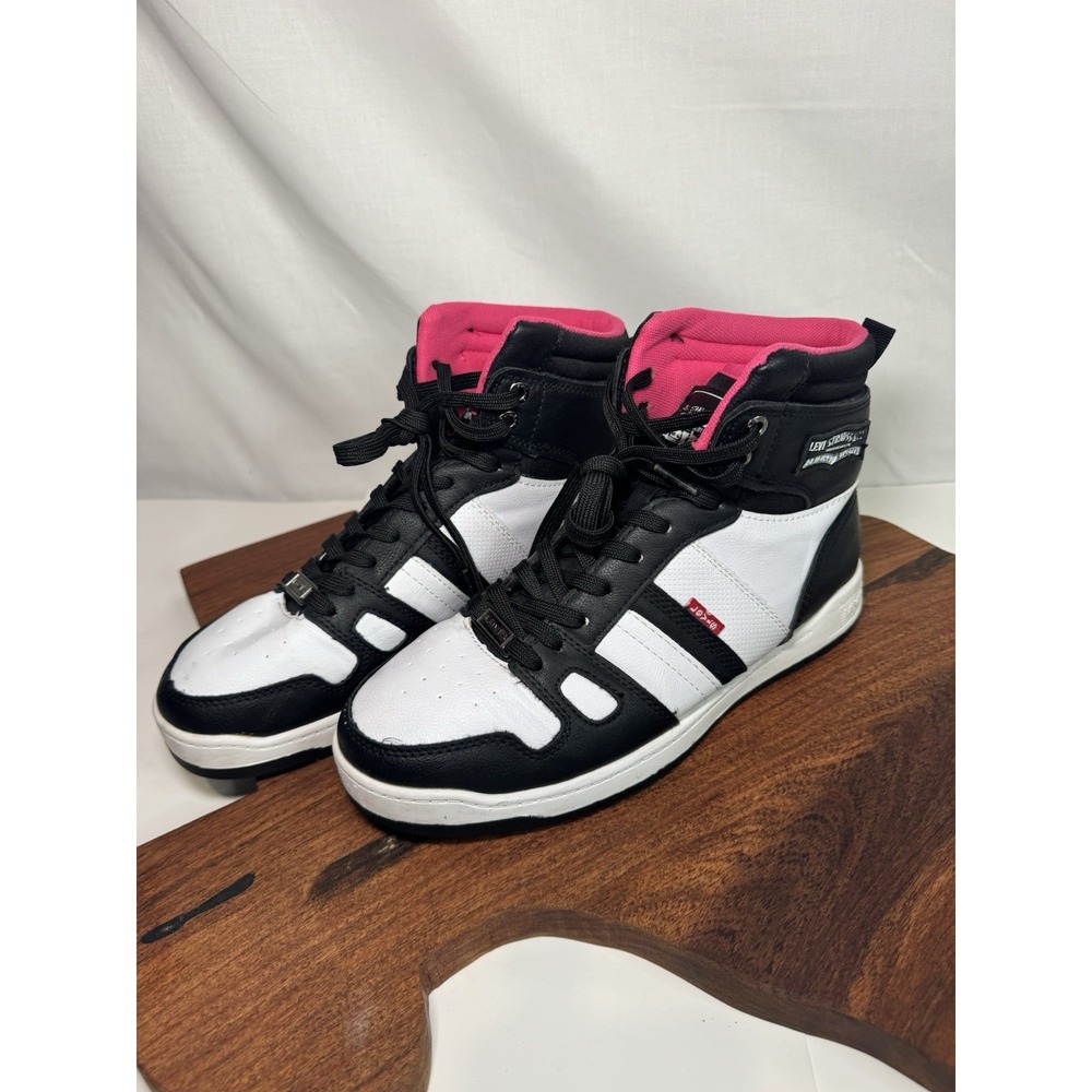 Levi's Women's 8.5 High Top Sneakers Black White Pink Lace Up Y2K Skate